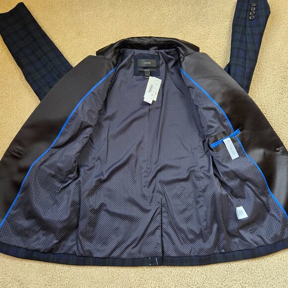 NWT J. Crew Regent Blazer 100% Wool Blackwatch Plaid with Satin Lapels size 0 - Picture 7 of 12